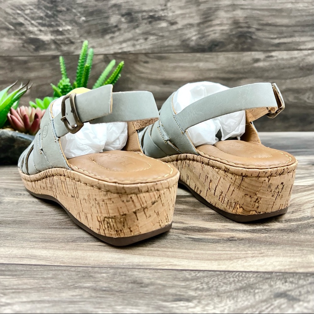 NIB Born Laila Strappy Slingback Wedge Leather Sandal Light Blue 8M 39 - Picture 7 of 13